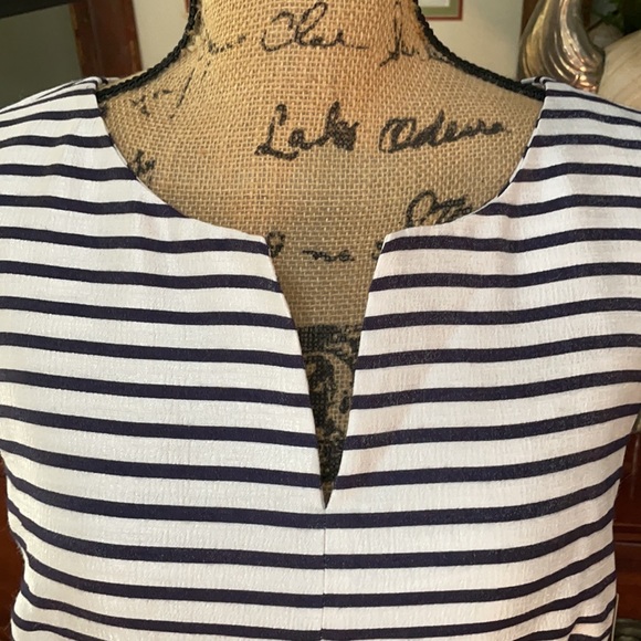 NWT Taylor Navy Striped Fit & Flare Dress Size 14 - Picture 5 of 16